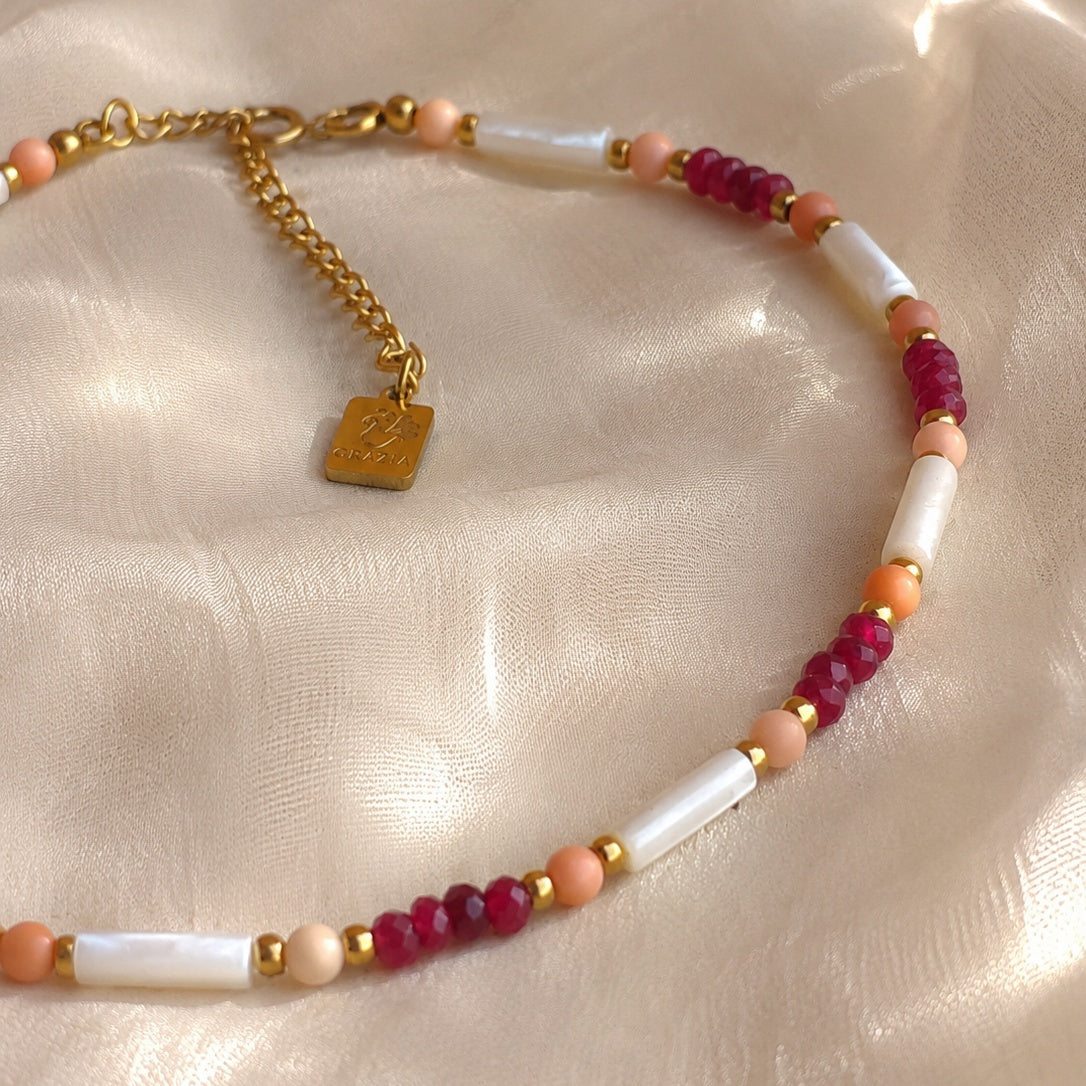 Choker Ruber - corallo rosa e rubini
