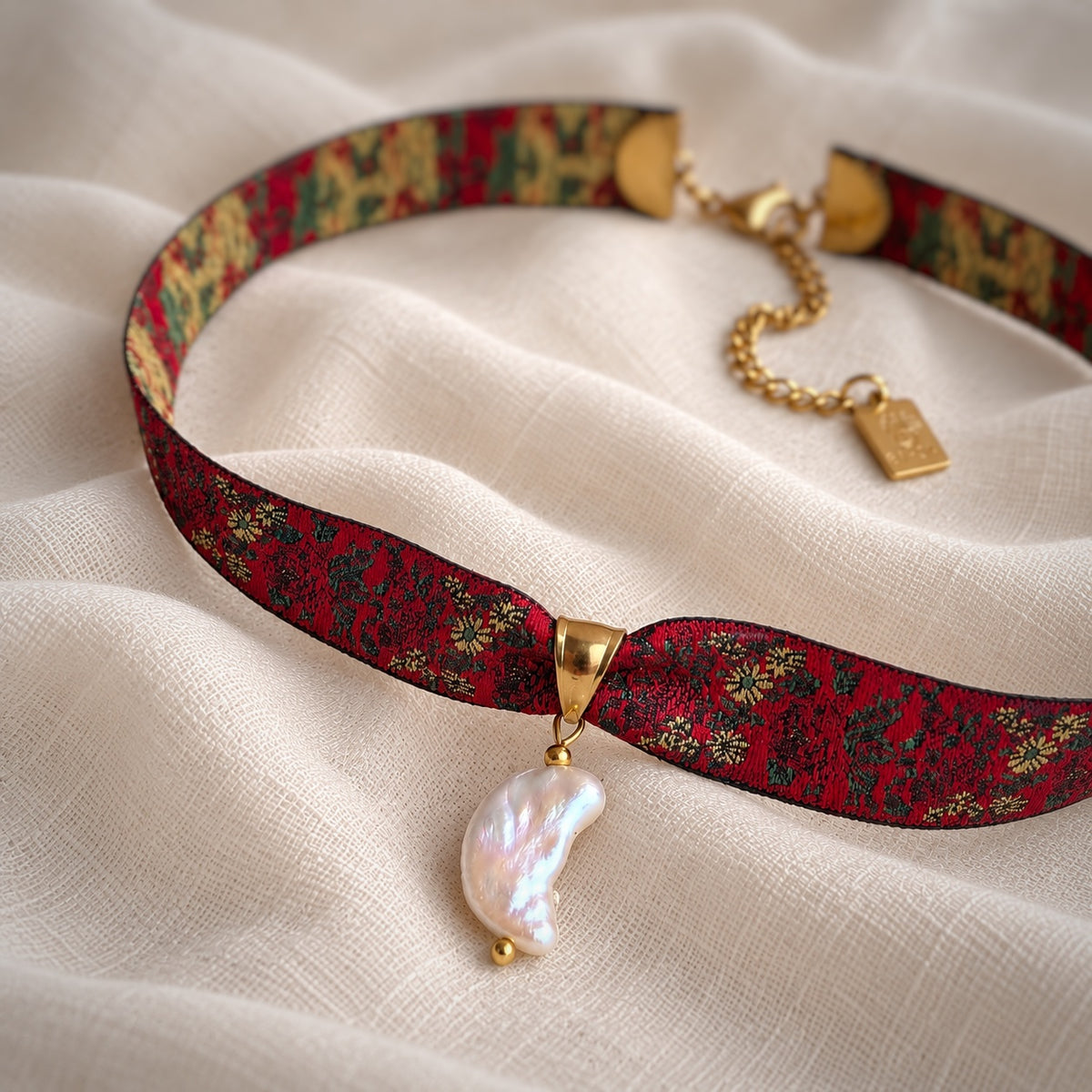 Nastrino jacquard rose - choker regolabile