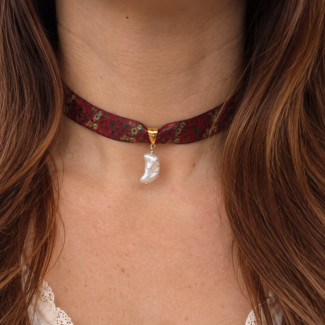 Nastrino jacquard rose - choker regolabile
