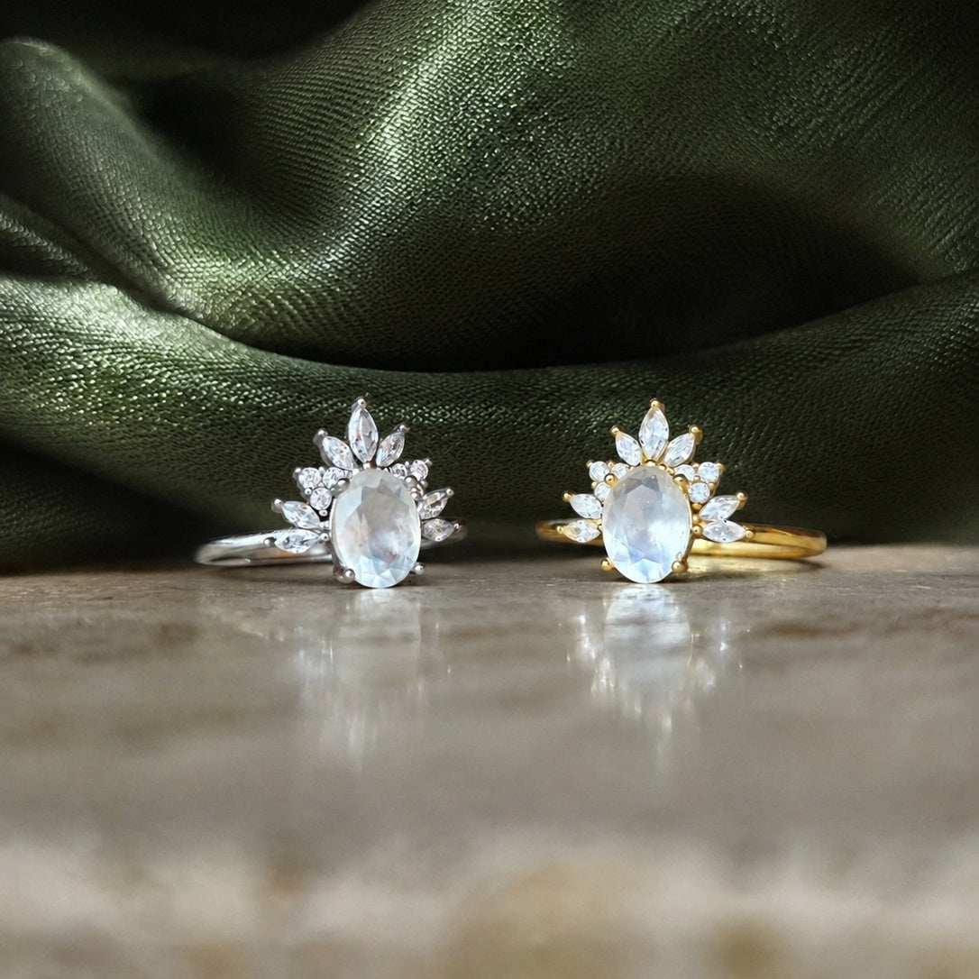 Anello pietra di luna a goccia - taglio gemma