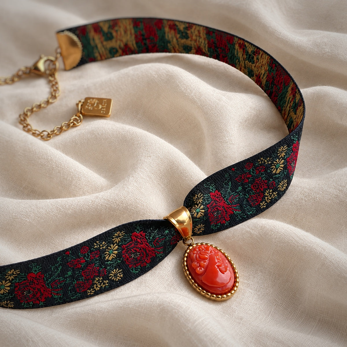 Nastrino jacquard rose - choker regolabile