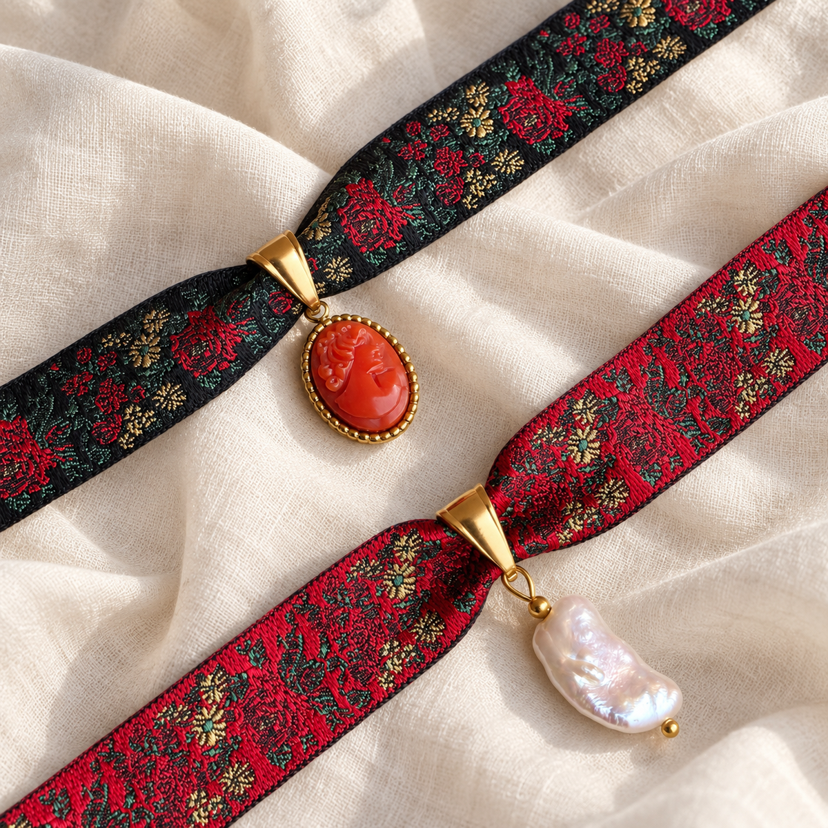 Nastrino jacquard rose - choker regolabile