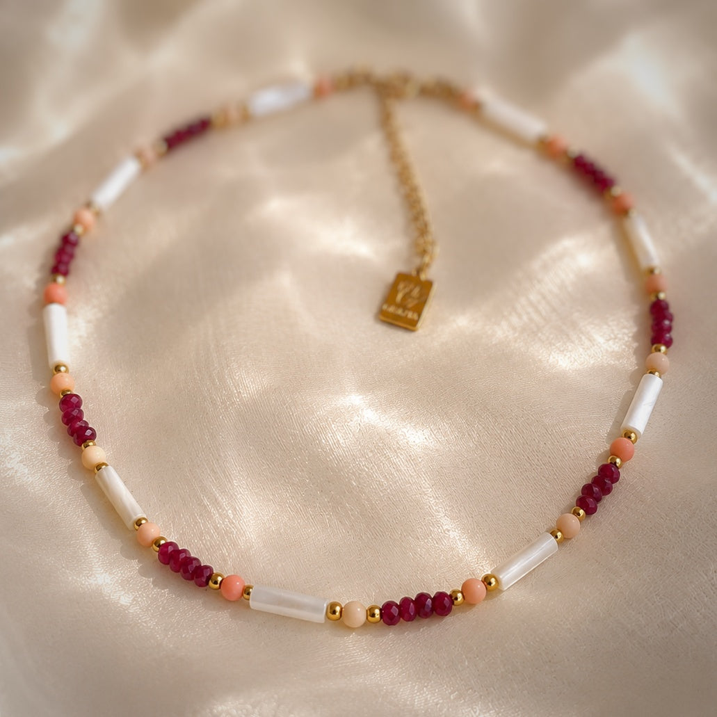Choker Ruber - corallo rosa e rubini