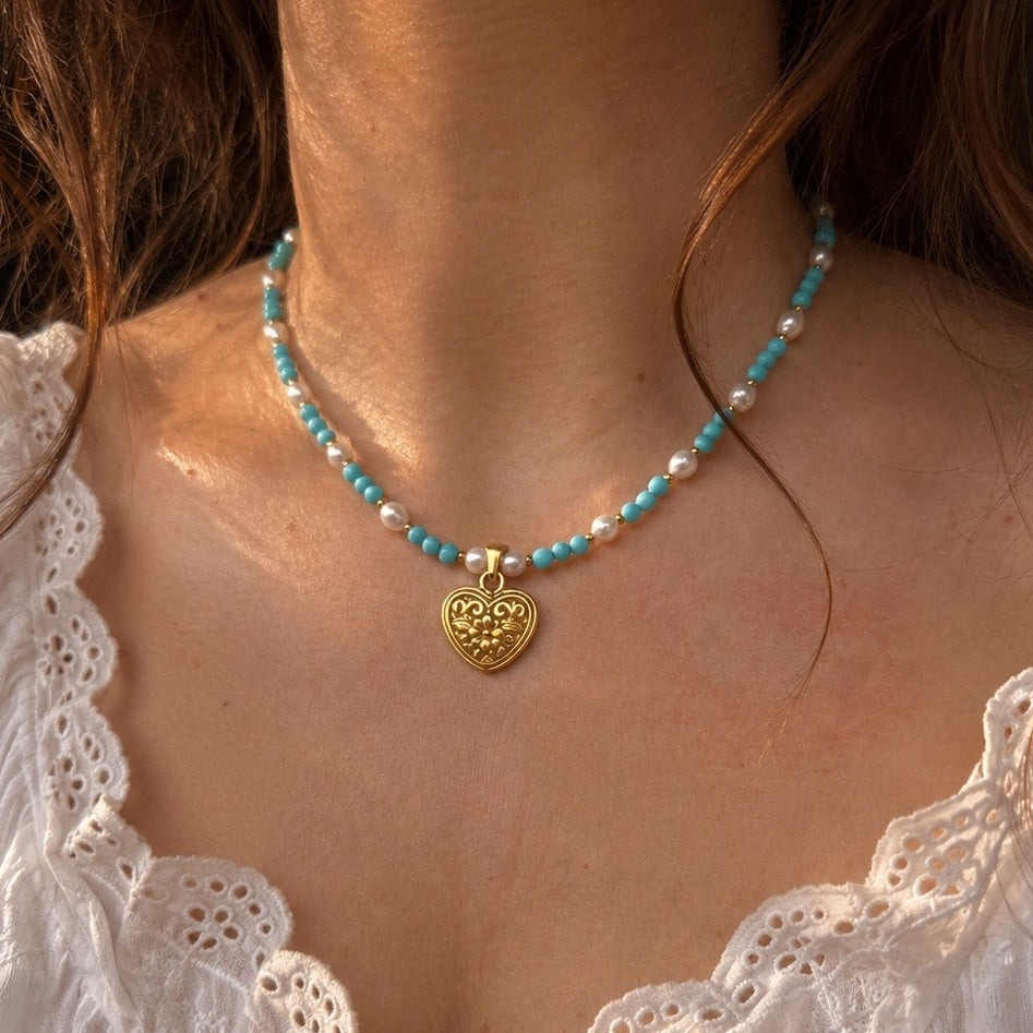 Collana Flora Cordis in turchese e perle