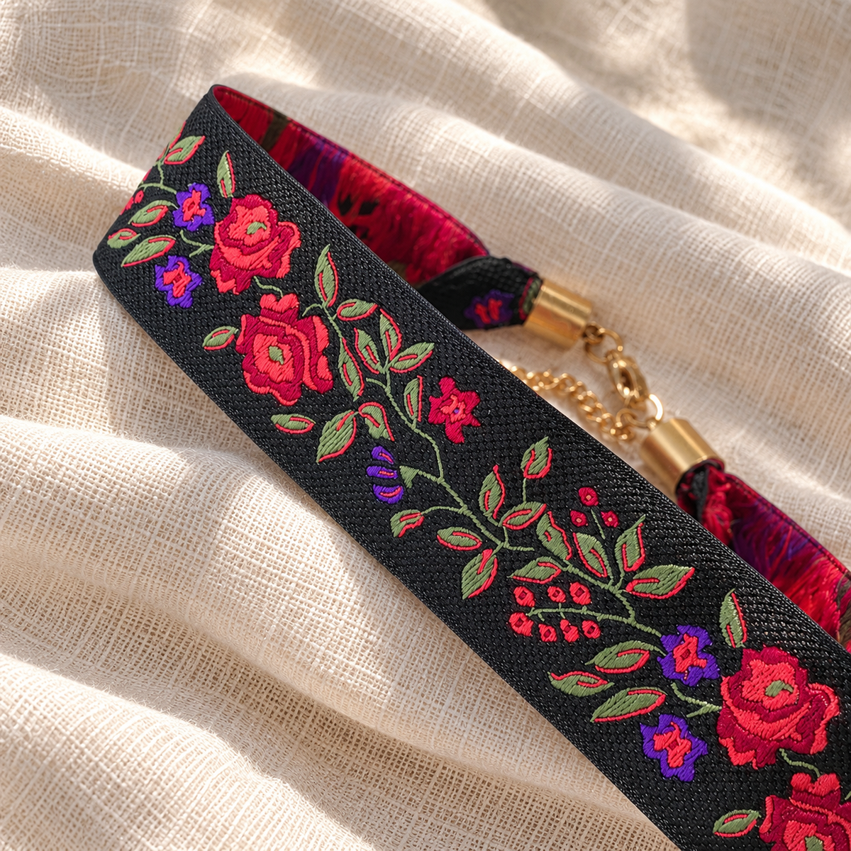 Nastro jaquard rose e lentischio - choker regolabile