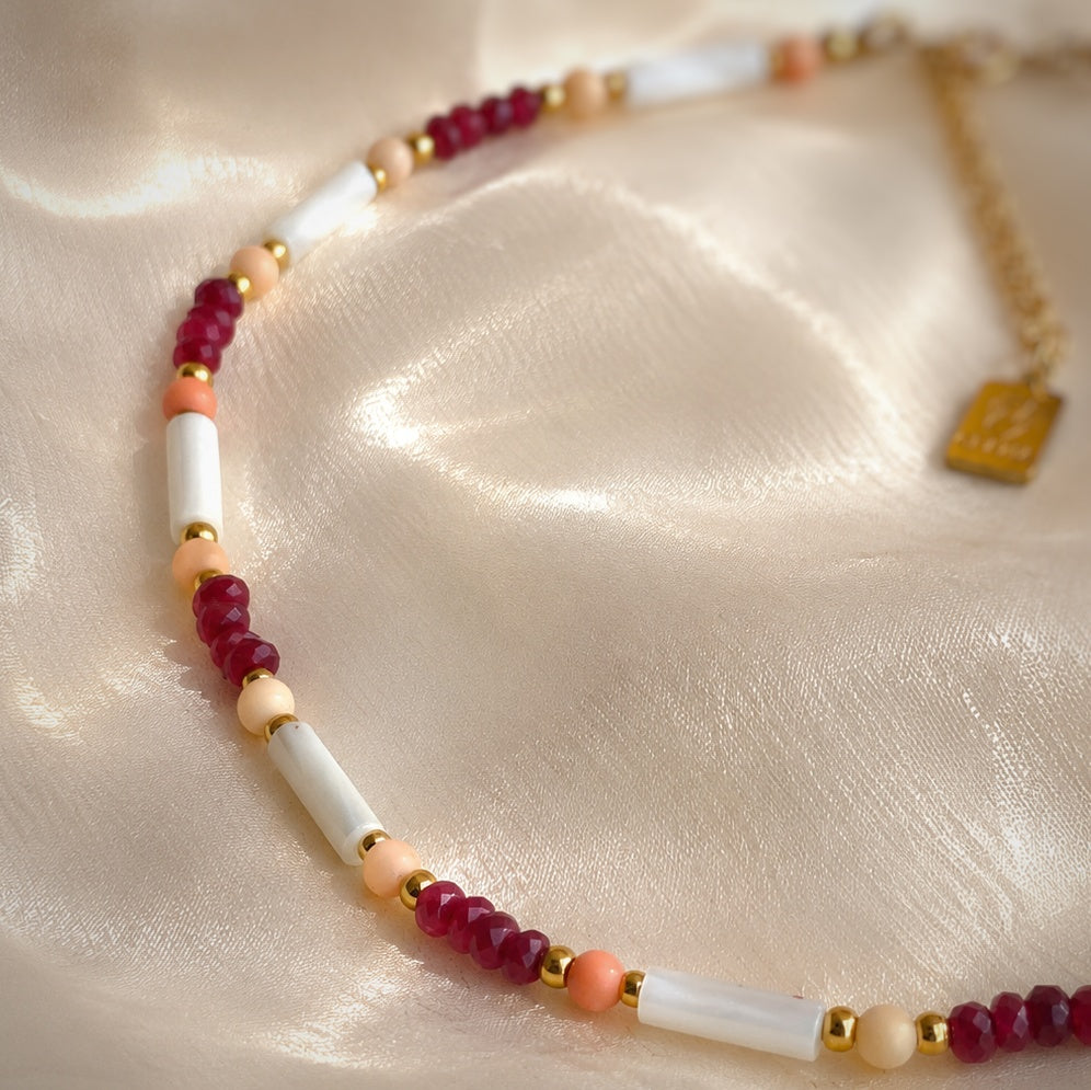 Choker Ruber - corallo rosa e rubini
