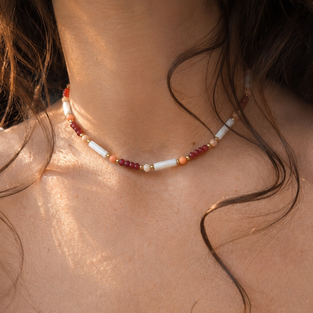 Choker Ruber - corallo rosa e rubini